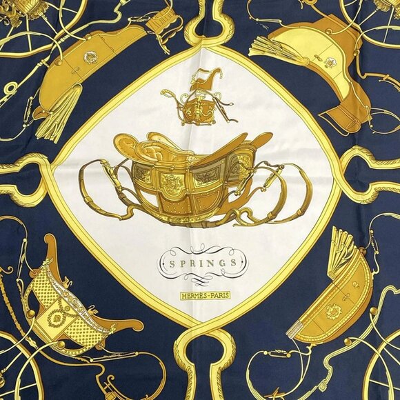 Auth HERMES - Black Gold Cream Scarf - Picture 1 of 6